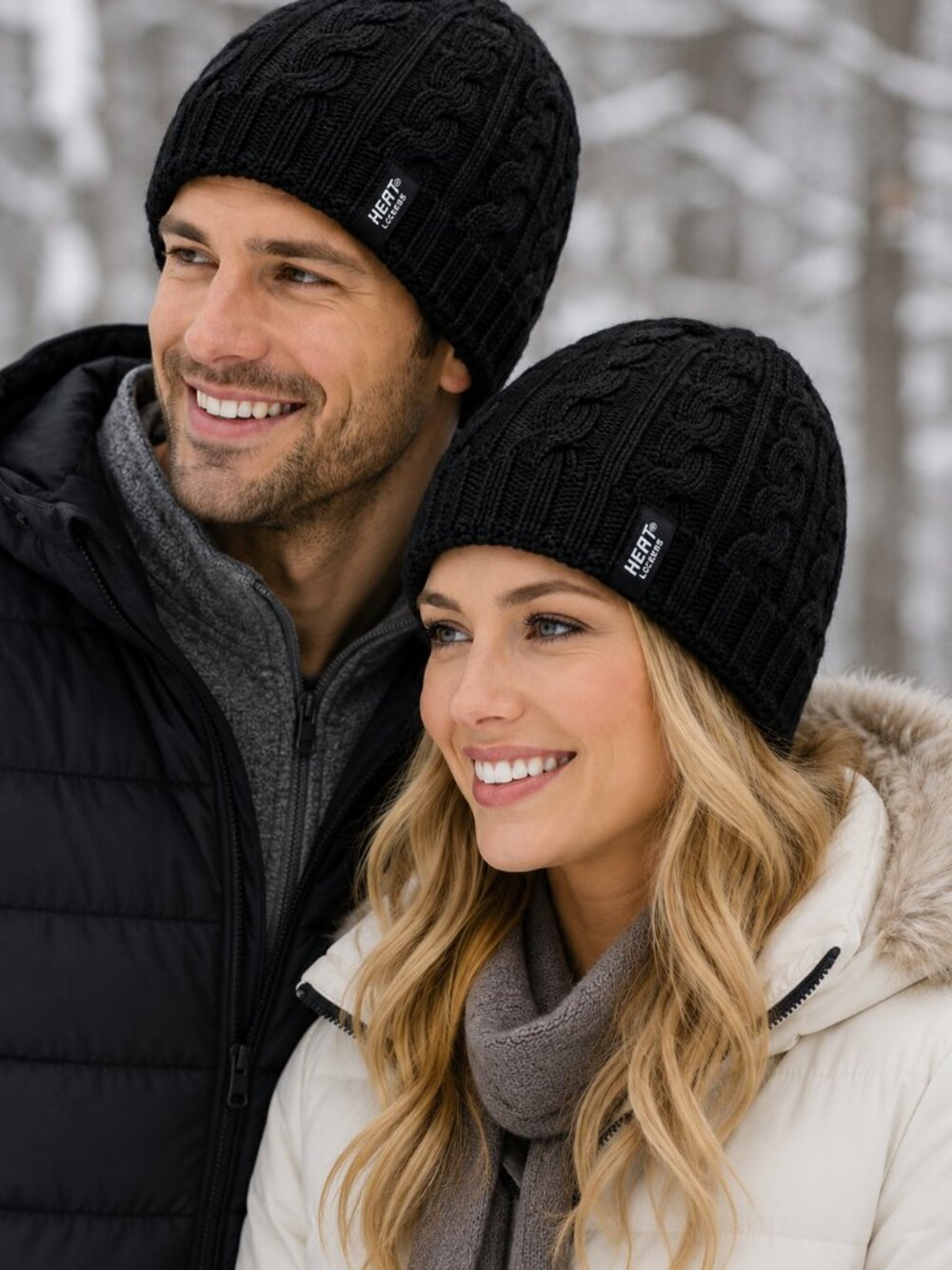 NWT Heat Lockers Unisex Black Cable Knit Thermal Beanie Hat S/M